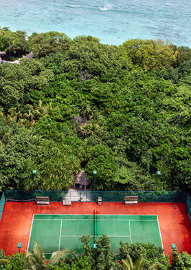 Открытый теннисный корт окружен первозданными джунглями